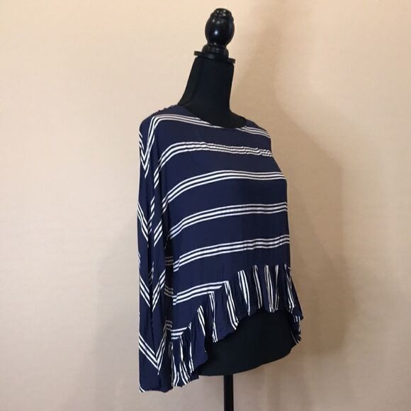 Zara Premium Denim Collection High Low Viscose Navy and White Stripe Top Size S - Picture 8 of 16